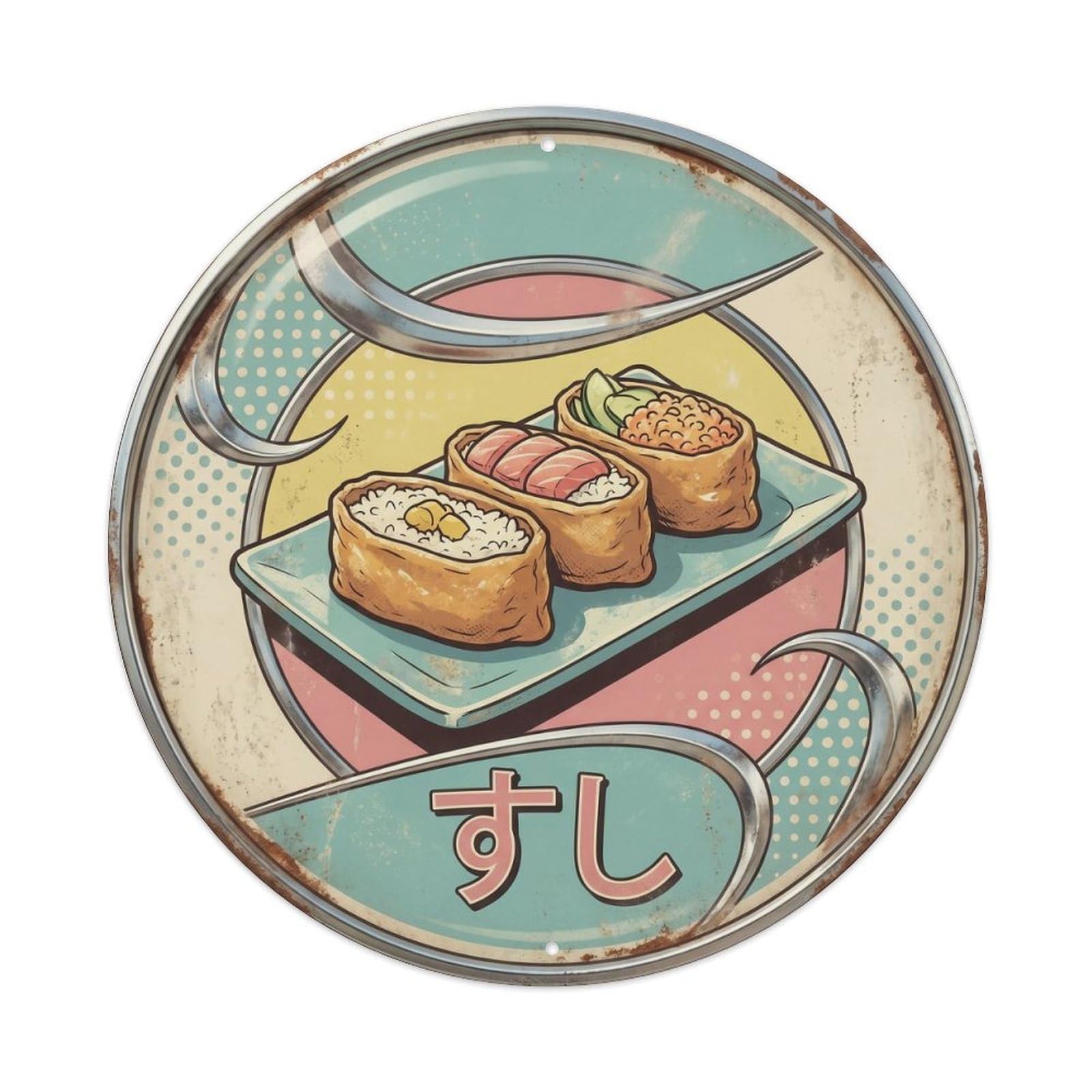 Cxhjca 8X8inch(20X20cm) Japanese Sushi Bar Classic Diner Nigiri Restaurant Metal Tin Sign