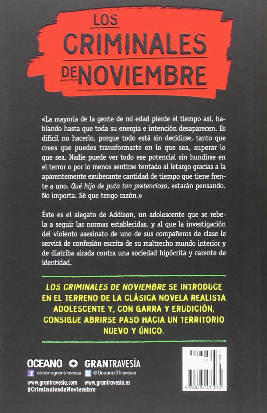 Los criminales de noviembre (Novela Joven Adulto)