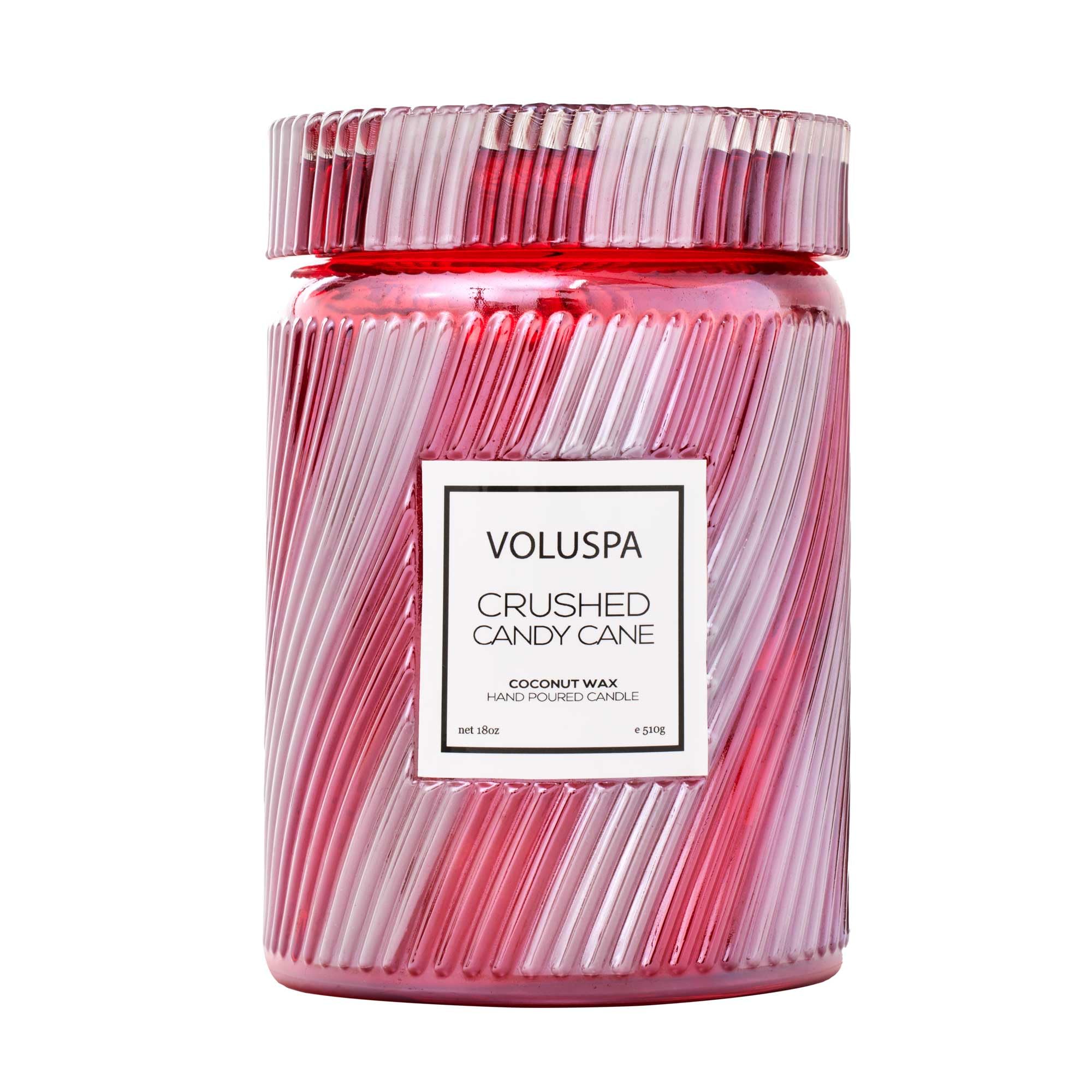 Voluspa Crushed Candy Cane Candle, Large Jar, 18 Oz, 100 Hour Burn Time, Coconut Wax, Holiday Candle