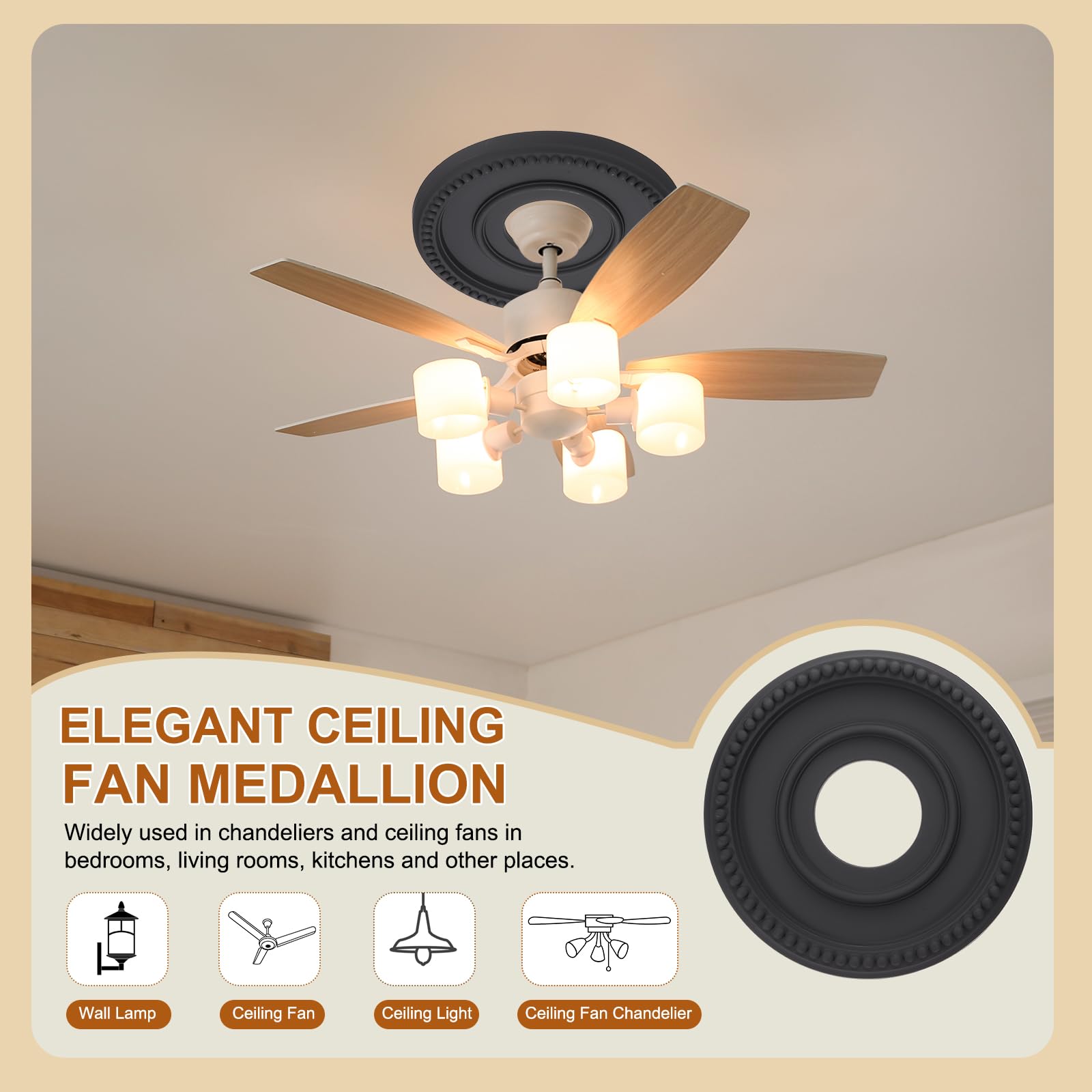 PATIKIL Ceiling Medallion, 12" OD x 4" ID PU Decorative Ceiling Light Medallion Chandelier Medallion Traditional Ceiling Light Cover Plate for Ceiling Light Fixtures Fans, Black — Amazon image 6