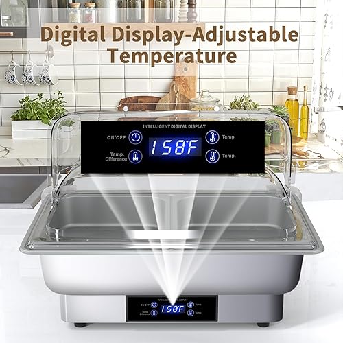 Miniatura 6 de Plato eléctrico de 10 cuartos de galón, con temperatura ajustable, chafer de acero inoxidable, control de temperatura, servidores y calentadores de
