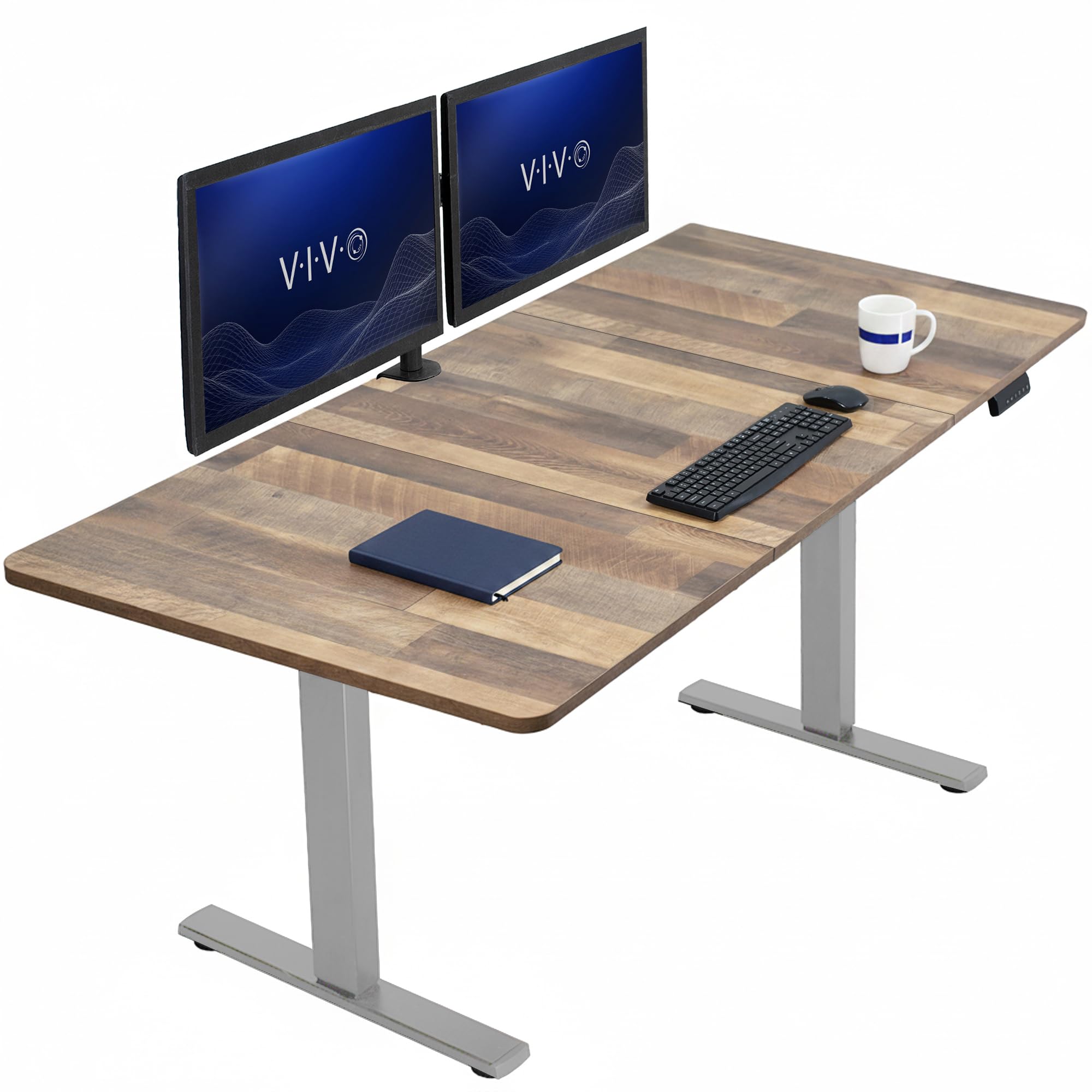 VIVO Reclaimed Wood 71 x 36 in Standing Desk, DESK-KIT-1G7P-36 | Electric, Holds 220 lbs, Sit Stand, Height Adjustable, Extra Deep Table Top, Memory Presets, 1B Series, Gray Frame