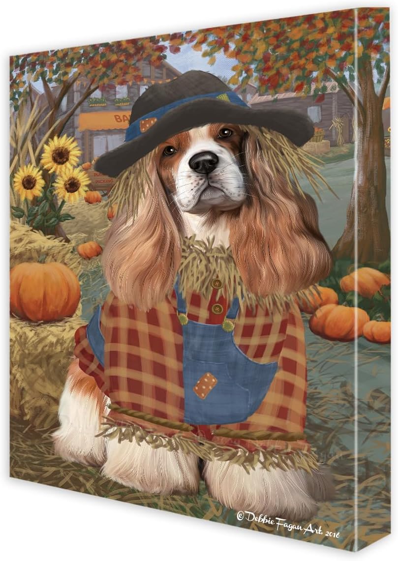 Doggie of the Day Fall Pumpkin Both with Cocker Spaniel Dogs Canvas Wall Art - Premium Quality Ready to Hang Room Decor - Flat Rolled 16" x 24"