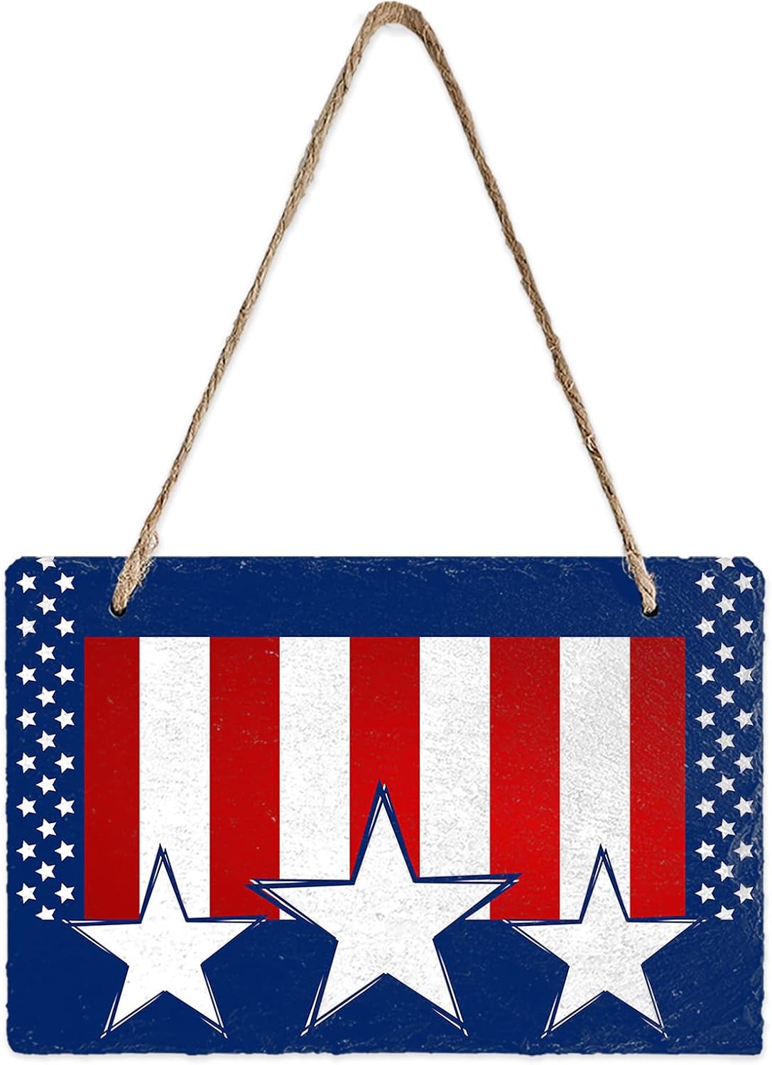 Independence Day Welcome Wall Hanging Sign- Memorial Day Patriotic American Flag Slate Hanging Plaques for Front Door Porch Window Farmhouse Garden 5.1" x 7.9" Wall Home Decor