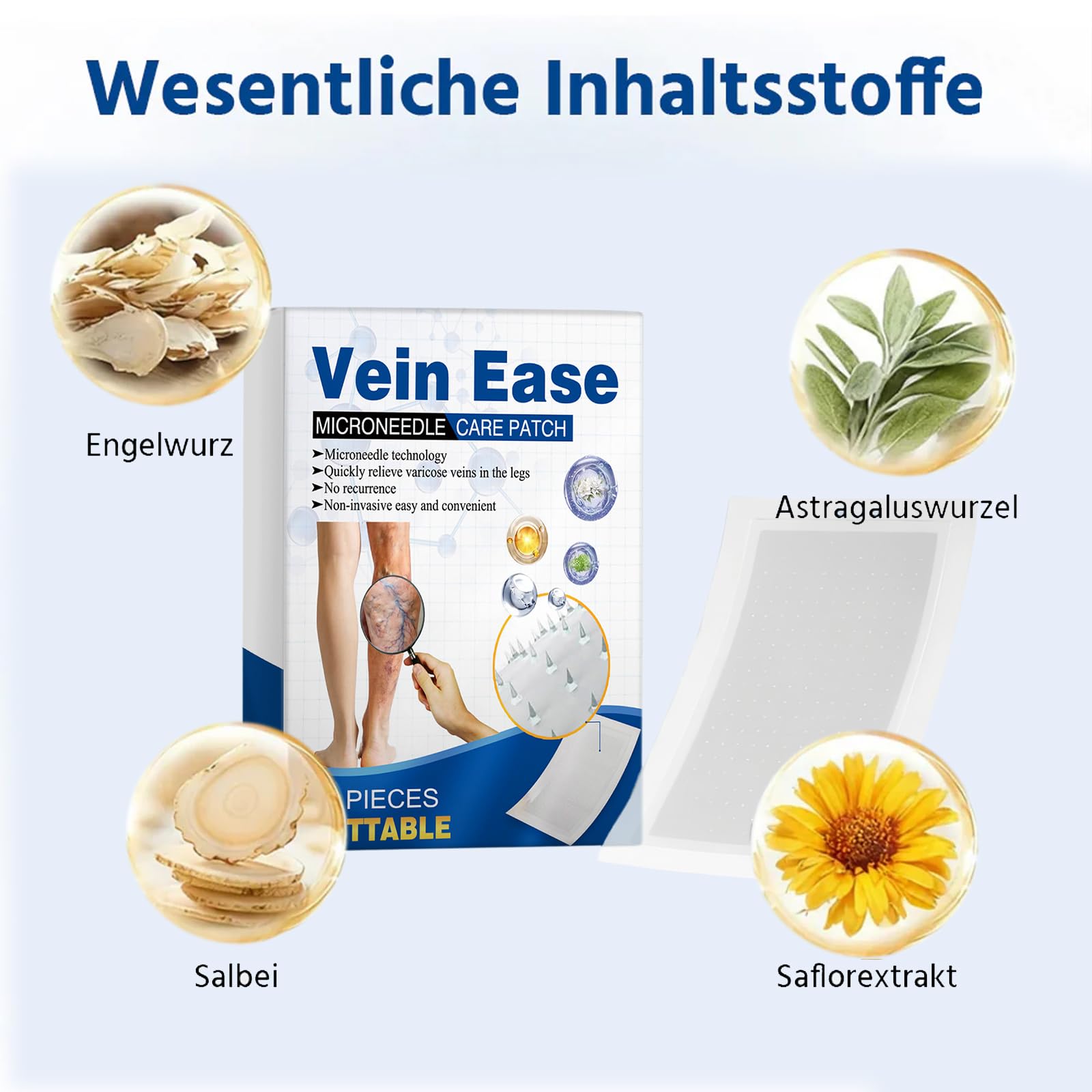 Relaxans Vein Target Lot de 4 pansements thérapeutiques à micro-aiguilles Vein Target Nano pour soins des jambes, ingrédients naturels, pour tous les types de peau (8pc)