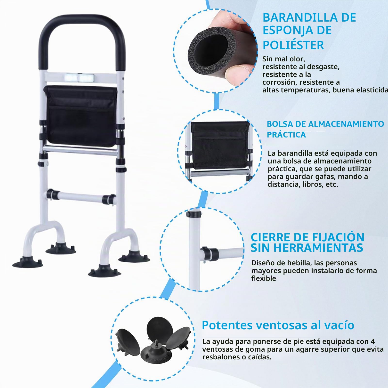 Ayuda para levantarse con LED para personas mayores, altura regulable en 6 niveles, ayuda para levantarse con 4 almohadillas antideslizantes para los pies, ayuda para levantarse de baño, ayuda para