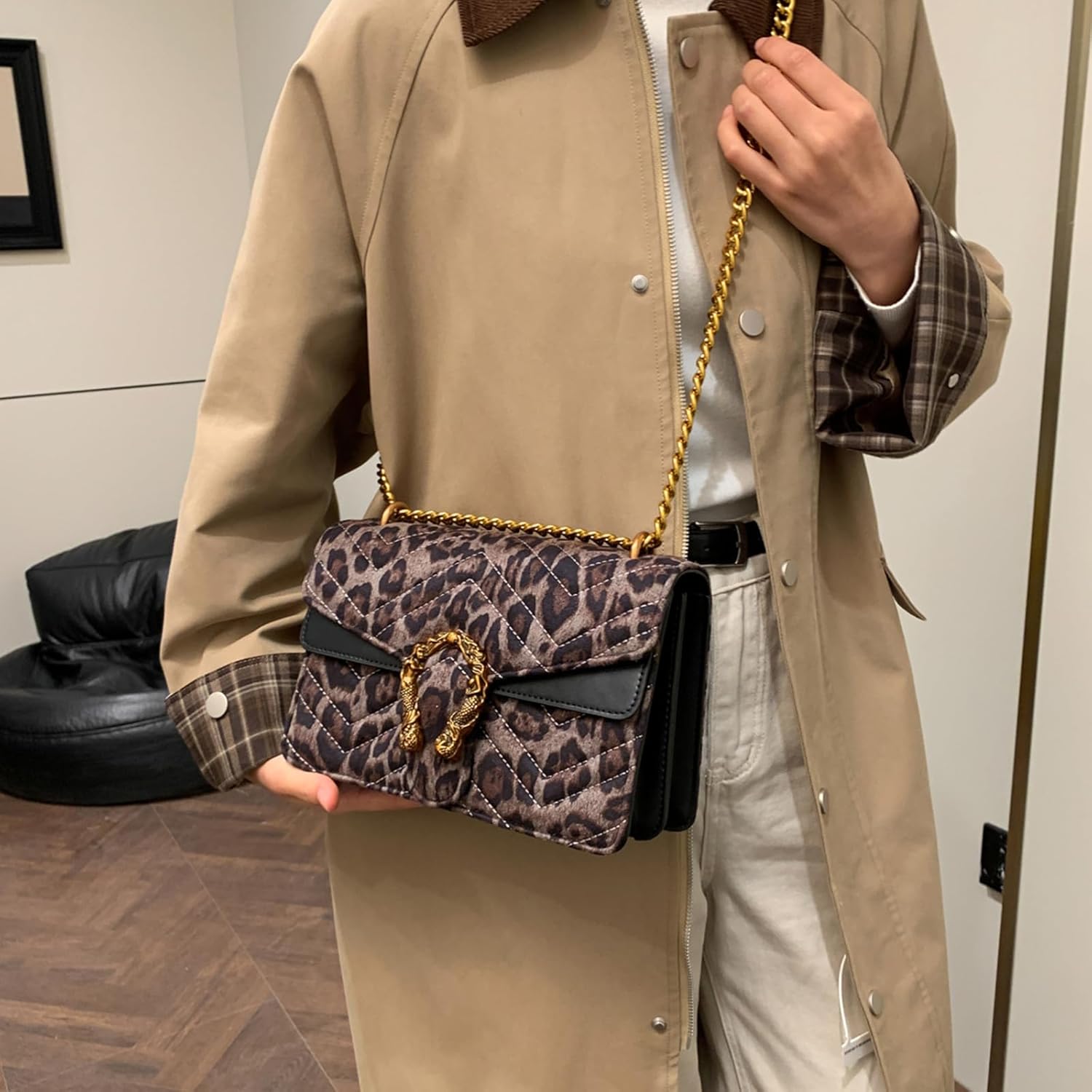 MYHOZEE Crossbody Bags for Women - Snake Printed Clutch Purses Leather Chain Shoulder Bags Evening Handbags - Image 2