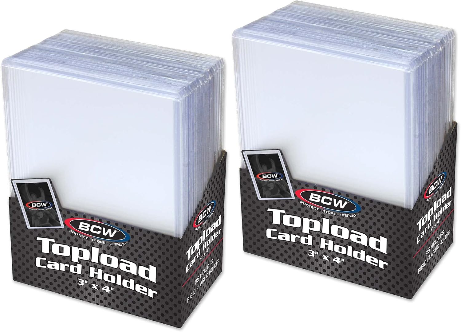 BCW Topload Card Holder for Standard Trading Cards, 2 Packs of 25, 3x4 Inch, Up to 20 pts, Toploaders for Cards, Pokemon, Football, Magic, Baseball Cards, and More, Hard Plastic Protector Sleeves