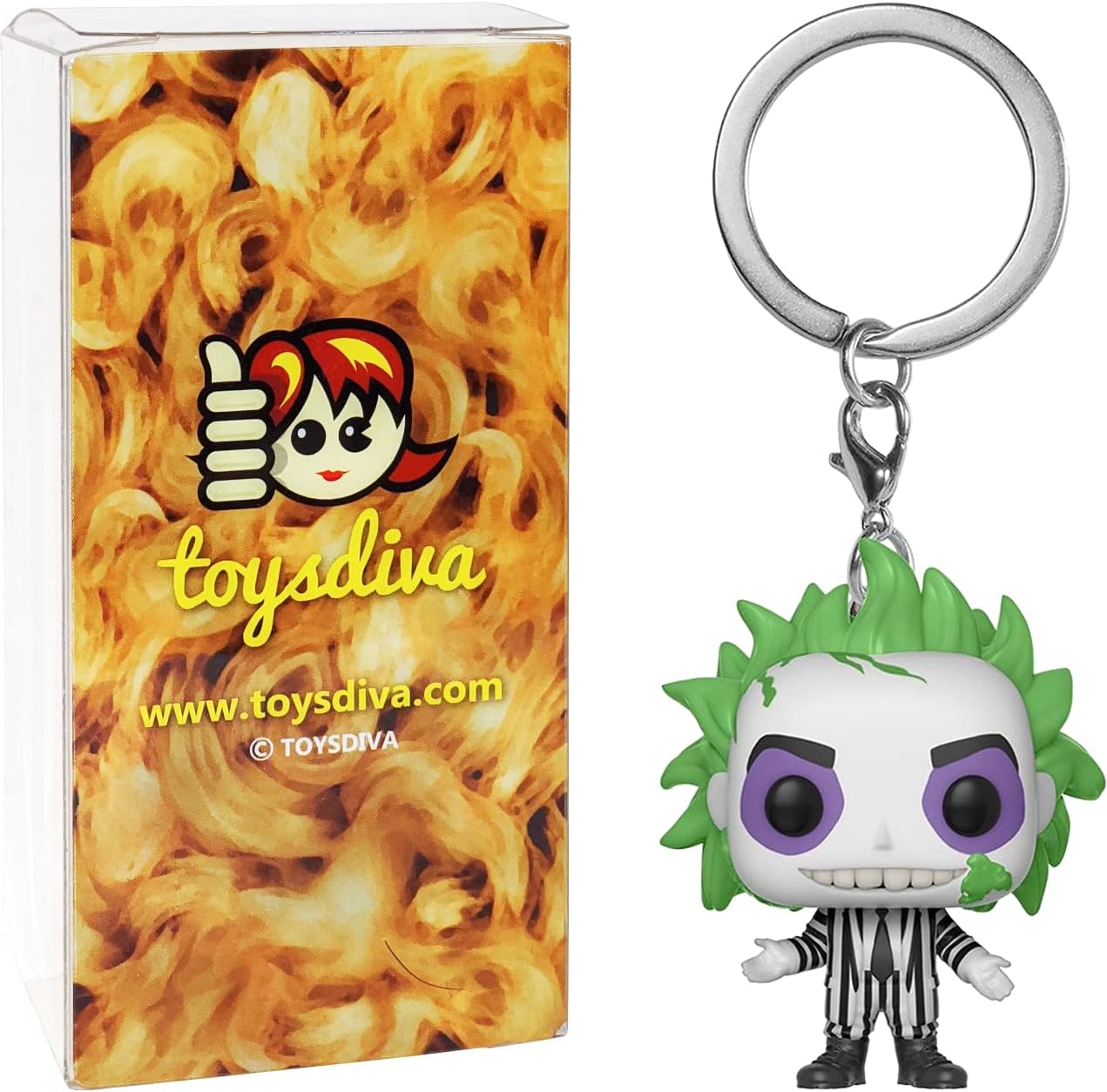 B e e t l e j u i c e : Pocket P o p ! Mini-Figural K e y c h a i n Bundle with 1 Compatible 'ToysDiva' Graphic Protector (49826 - B)