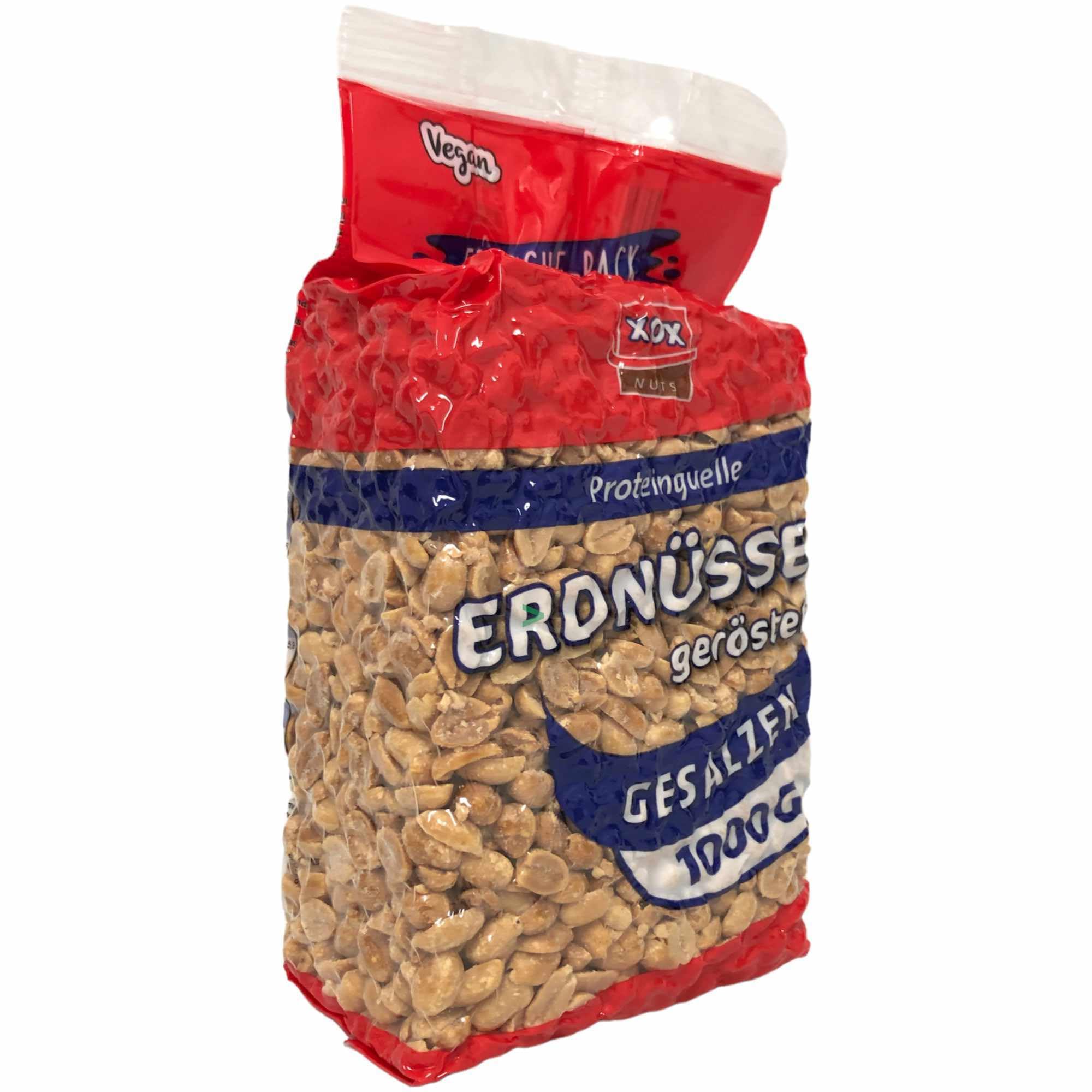 XOX Erdnüsse gesalzen schonend geröstet knackig lecker 6er Pack (6x1kg Beutel) + usy Block