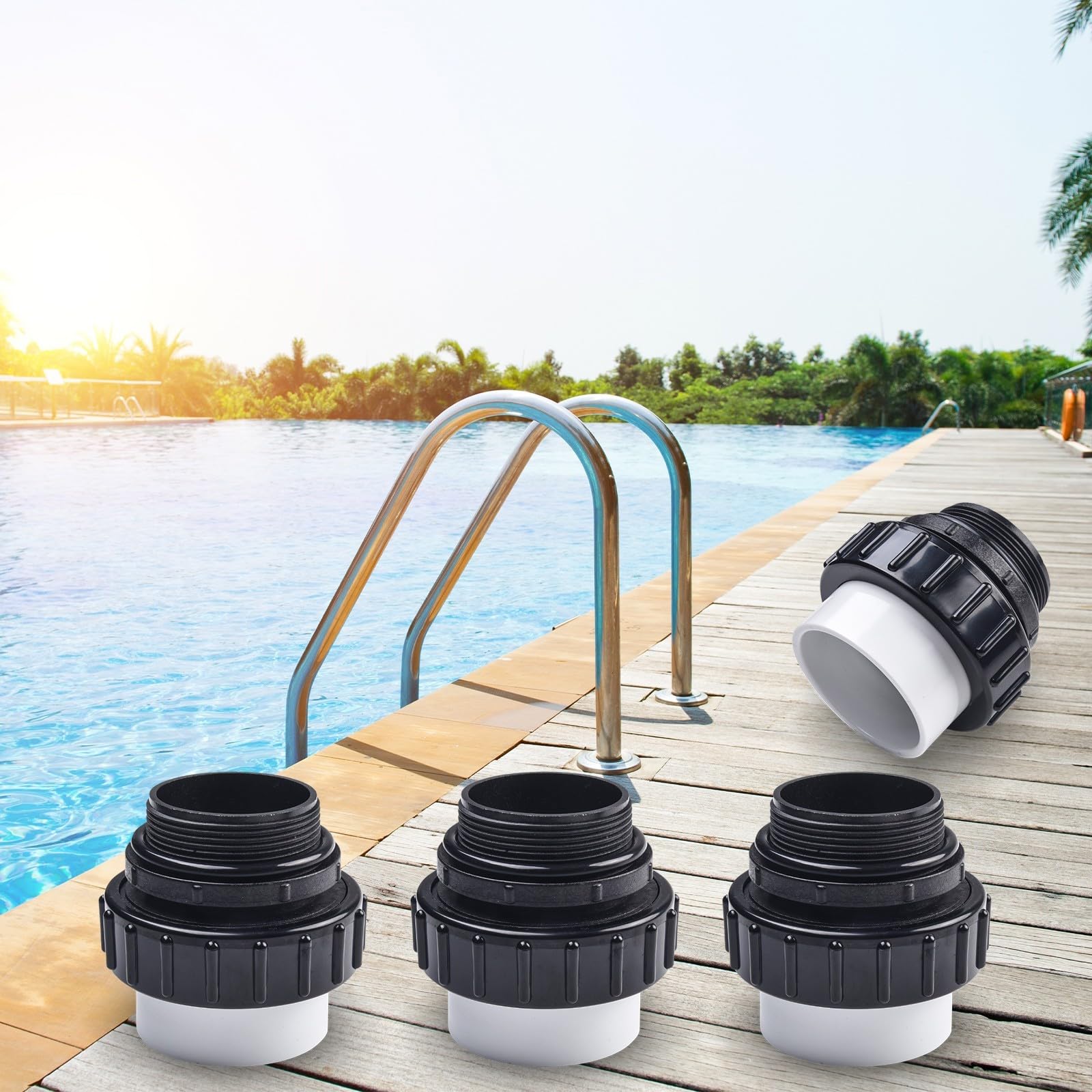 Unión adaptadora MIP a PVC de 2 pulgadas para WhisperFlo y para bombas de piscina IntelliFlo, ajuste de deslizamiento alto ajustado a mano, roscado a junta deslizante, conector blanco y negro para (4