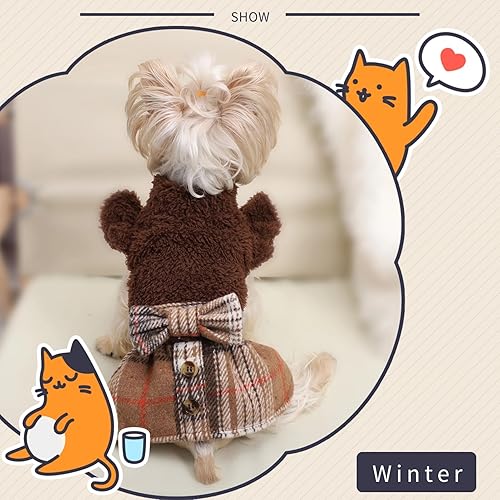 Miniatura 6 de Vestido suéter de invierno para cachorros, ropa para perros medianos y niñas, falda cálida de forro polar para mascotas, traje para Chihuahua,
