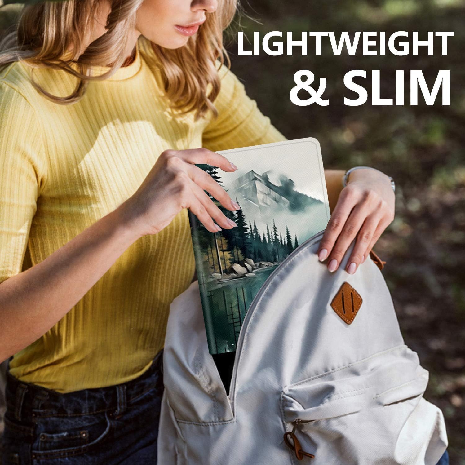 Compatible for Apple ipad Air 13 inch Case (M3 2025 /M2 2024)/12.9 inch Case (6th/5th/4th/3rd 2022/2021/2020/2018) with Pencil Holder Protective Tablet Cover,Forest Mountain Lake Watercolor