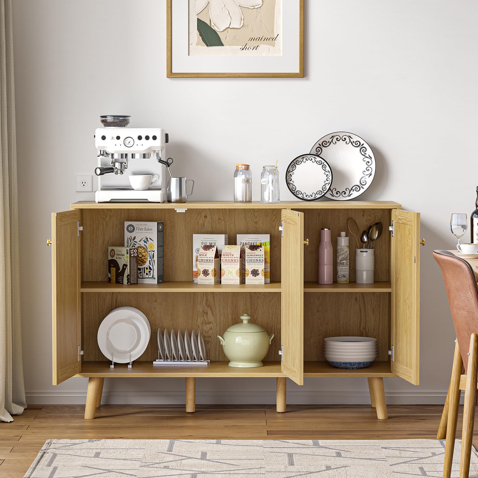 Aparador Buffet 3 Puertas Aparador para Salón Moderno con Estantes Ajustables, Armario de Almacenamiento para Comedor Entrada Mueble para TV 120x40x82 cm para Cocina, Entrada, Dormitorio