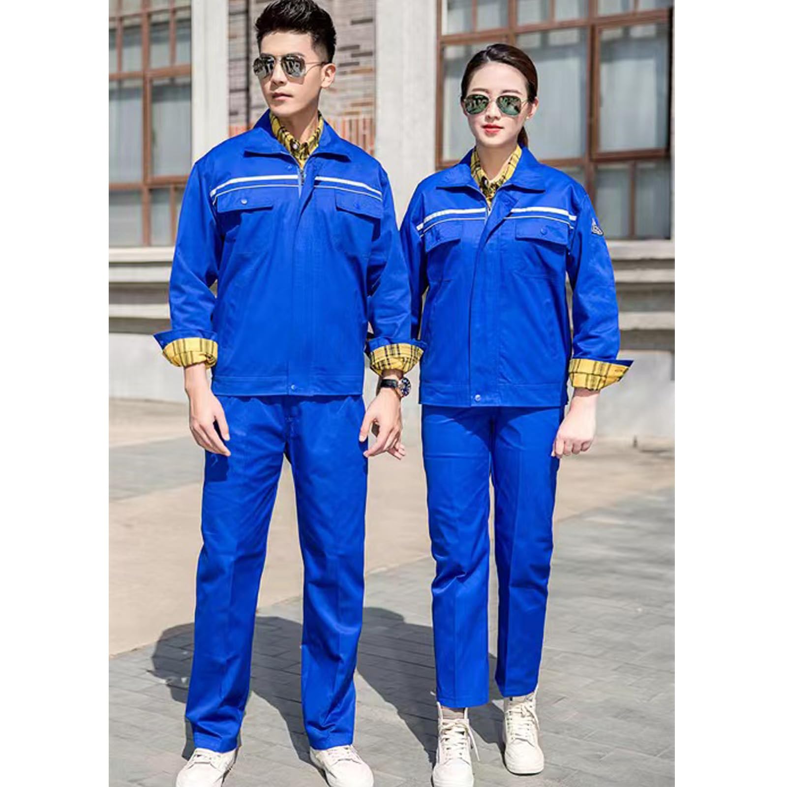 Zip-Front Coverall Workwear Suit Chaqueta De Manga Larga Pantalones De Trabajo Ropa De Trabajo Con Cinta Reflectante