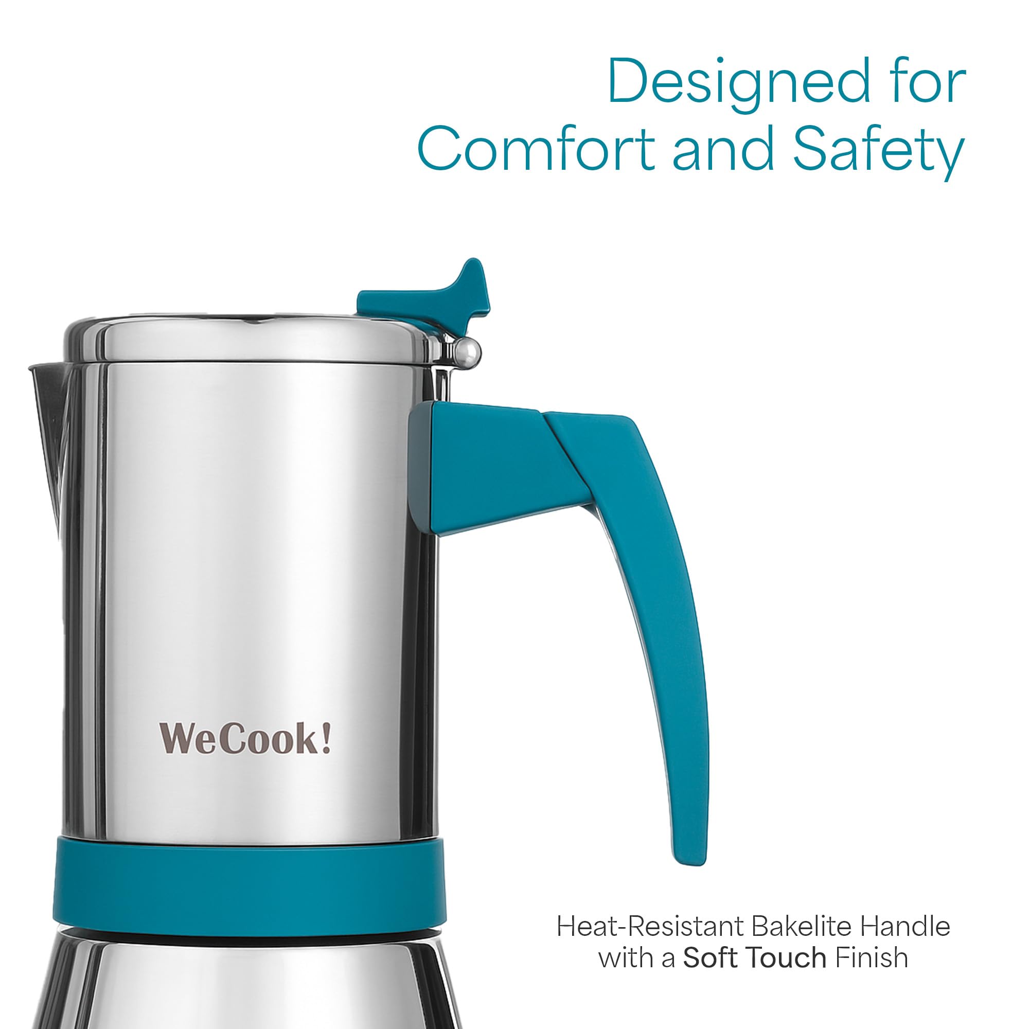 WECOOK! Cafetière italienne en acier inoxydable 18/10 pour induction 9 tasses – espresso/moka – poignée Soft-Touch en bakélite – soupape de sécurité en nickel – cuillère doseuse incluse