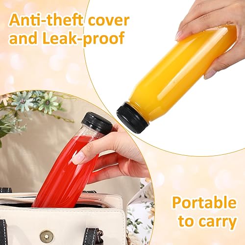 Miniatura 5 de Uiifan 48 botellas de plástico para jugo de 10 onzas a granel de 10.1 fl oz botellas vacías transparentes con tapas, botellas de agua reutilizables