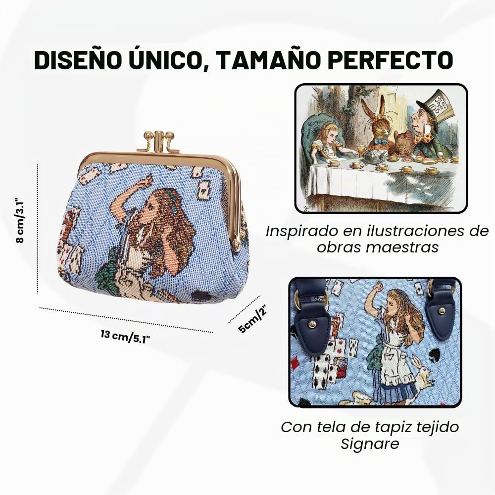 Signare Tapiz Lindo y Exquisito Monedero de Doble Bolsillo para Mujer con diseño Floral (Alicia en el país de Las Maravillas Nada más Que Tarjetas)