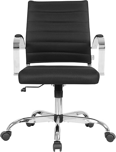 Miniatura 8 de LeisureMod Silla de oficina tapizada de malla con respaldo medio ergonómico ajustable para computadora con giro e inclinación, serie Benmar en negro