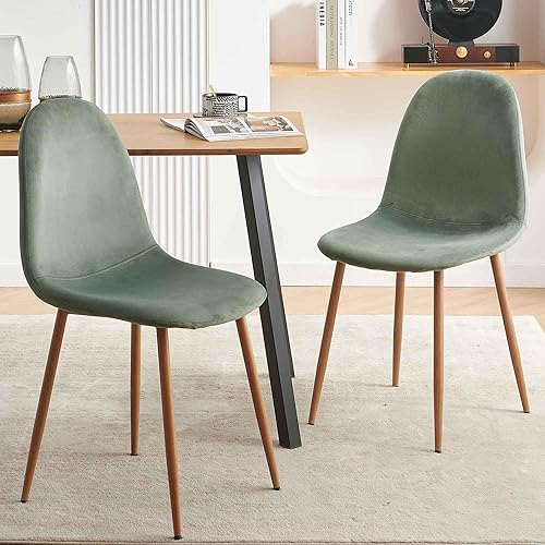 Miniatura 3 de Juego de 4 sillas de comedor de terciopelo, asientos modernos con patas de metal para sala, dormitorio, comedor, sillas verdes para comedor, juego