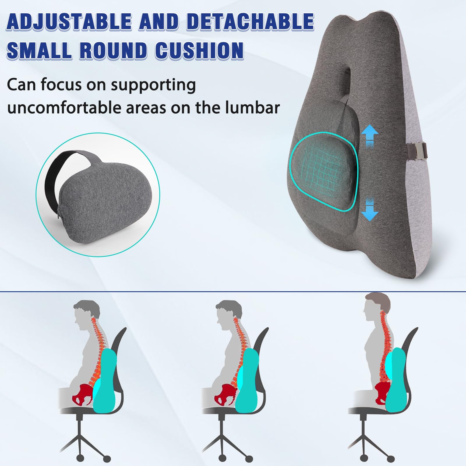 Cuscino ortopedico in memory foam e supporto lombare per sedia da ufficio, allevia il dolore al coccige, sciatica e pressione e supporto per il coccige, per una migliore postura e comfort