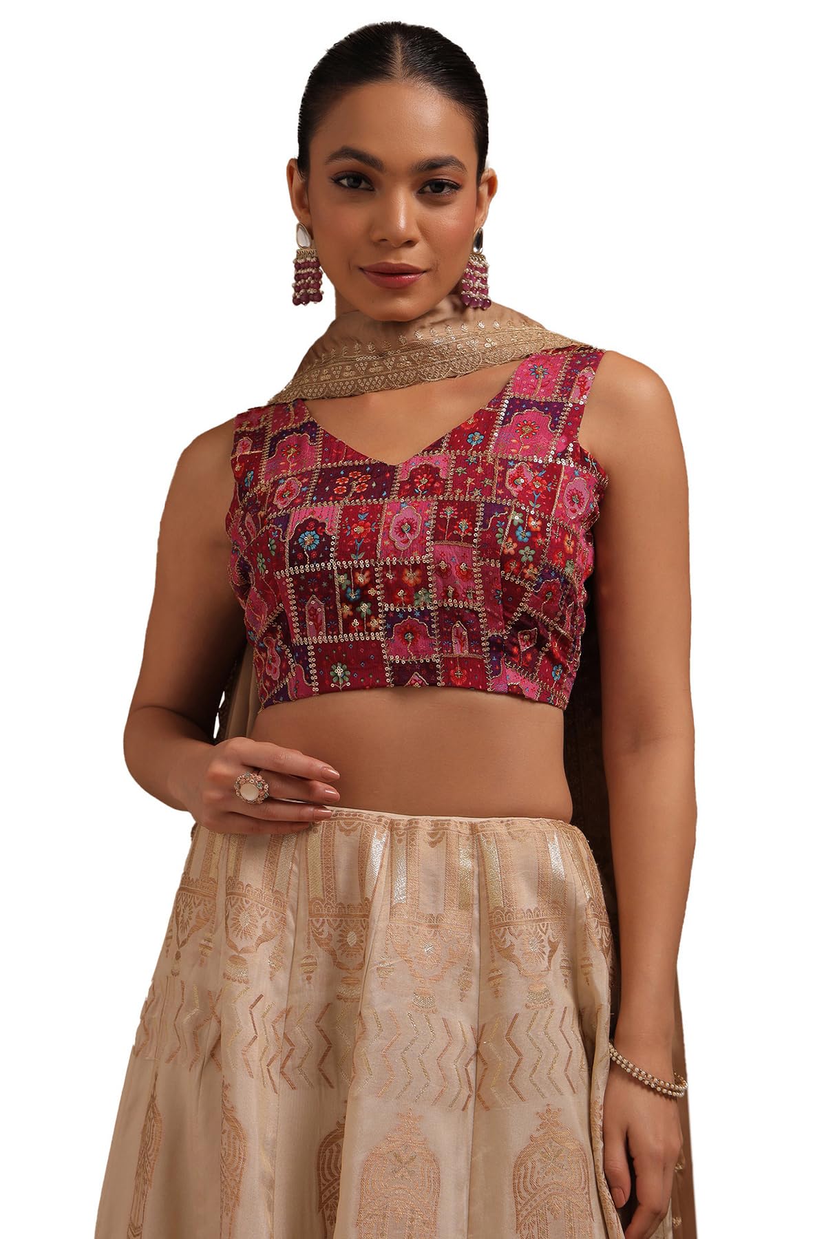 soch Womens Georgette Floral Print Padded Blouse with Zari-picture-19