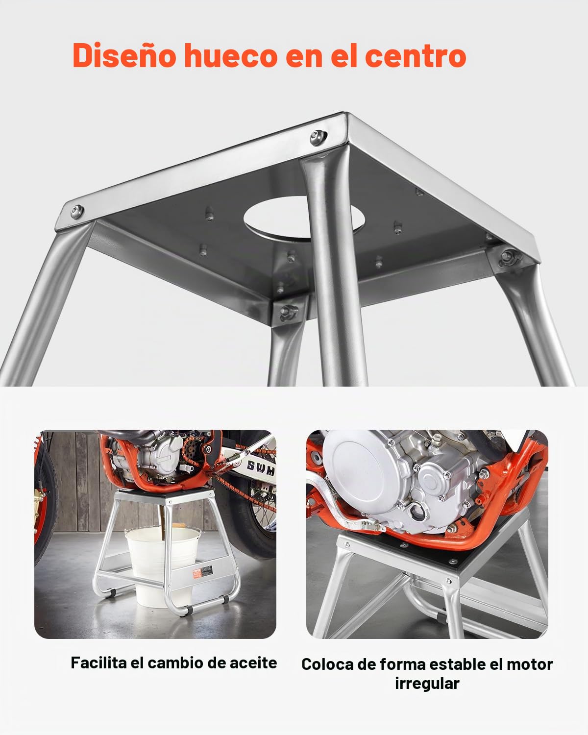 VEVOR Soporte para Motocross, Carga de 500 kg, Universal, Antideslizante, de Acero, para Mantenimiento Todoterreno, Resistente, para Motocicletas y Deportes de Motor, 390 x 405 x 405 mm, Gris