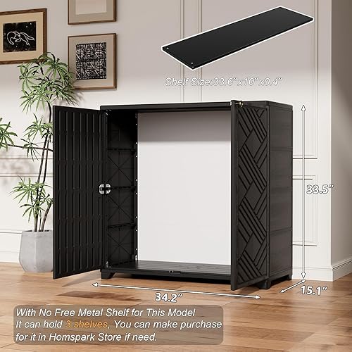 Miniatura 2 de HOMSPARK Armario de almacenamiento para interiores y exteriores con puertas, caja de almacenamiento de plástico HDPE de 34 x 15 x 34 pulgadas para