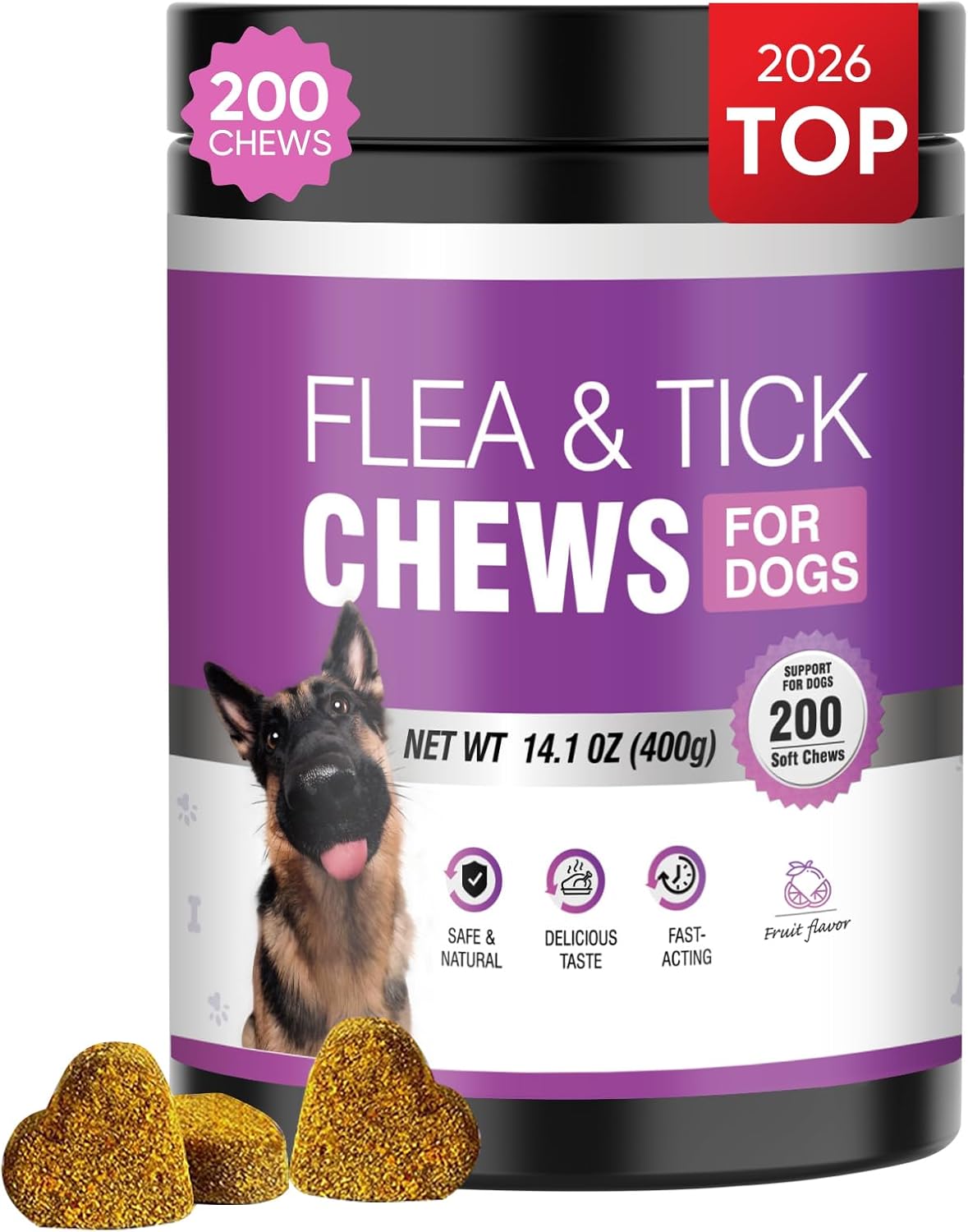 Dog Flea and Tick Treatment Chewable 200 Treatment Chews Natural Soft Chew Fleas Ticks Treatment Dog Oral Chewables Support Supplement Pest Defense Breeds and Ages Dogs Chicken Flavor