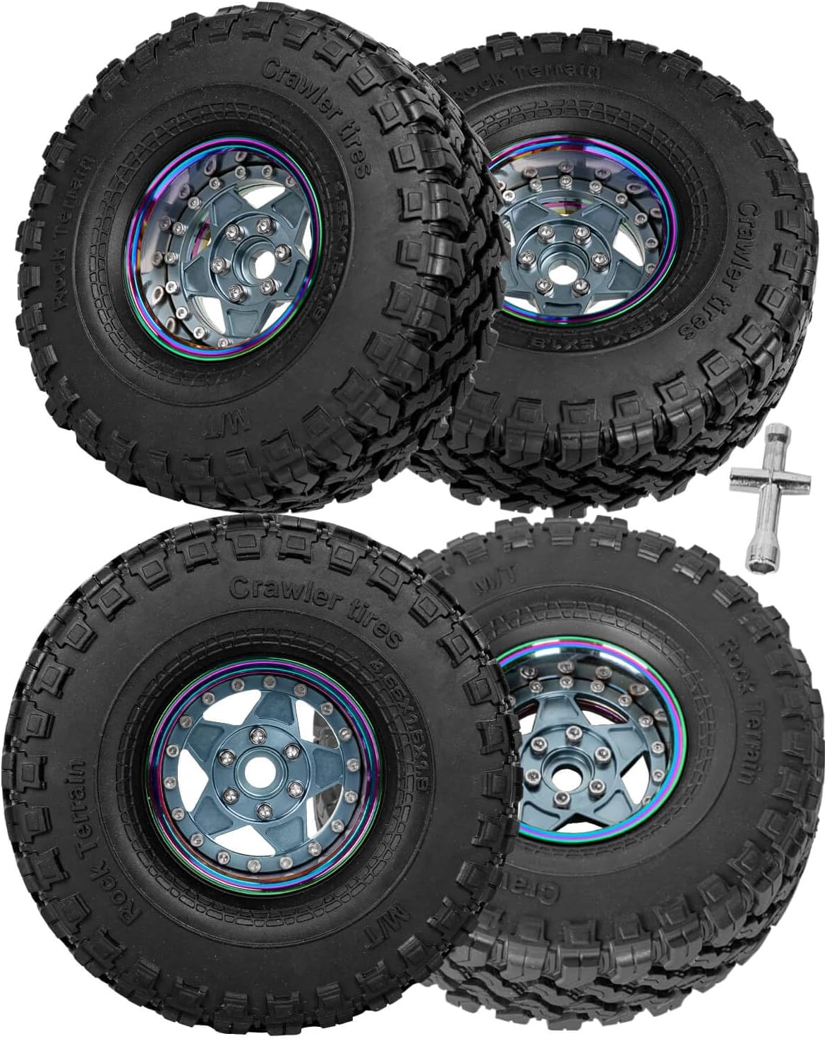 RC Aluminium 1.9in Tires Tyres&1.9in Beadlock Wheel Rim Upgrades Part for 1/10 Rc Crawler Scx10 TRX4 VS4-10 Gen8.Aolly Wheel Rim 1.9inch Beadlock Wheel Hub Rim（Titanium）, Titanium(4pcs)