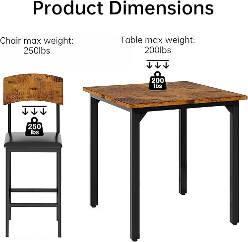 Miniatura 7 de AWQM Juego de mesa de comedor de 5 piezas, juego de mesa de comedor para 4, mesa de altura de mostrador y 4 taburetes de bar, juego de comedor de