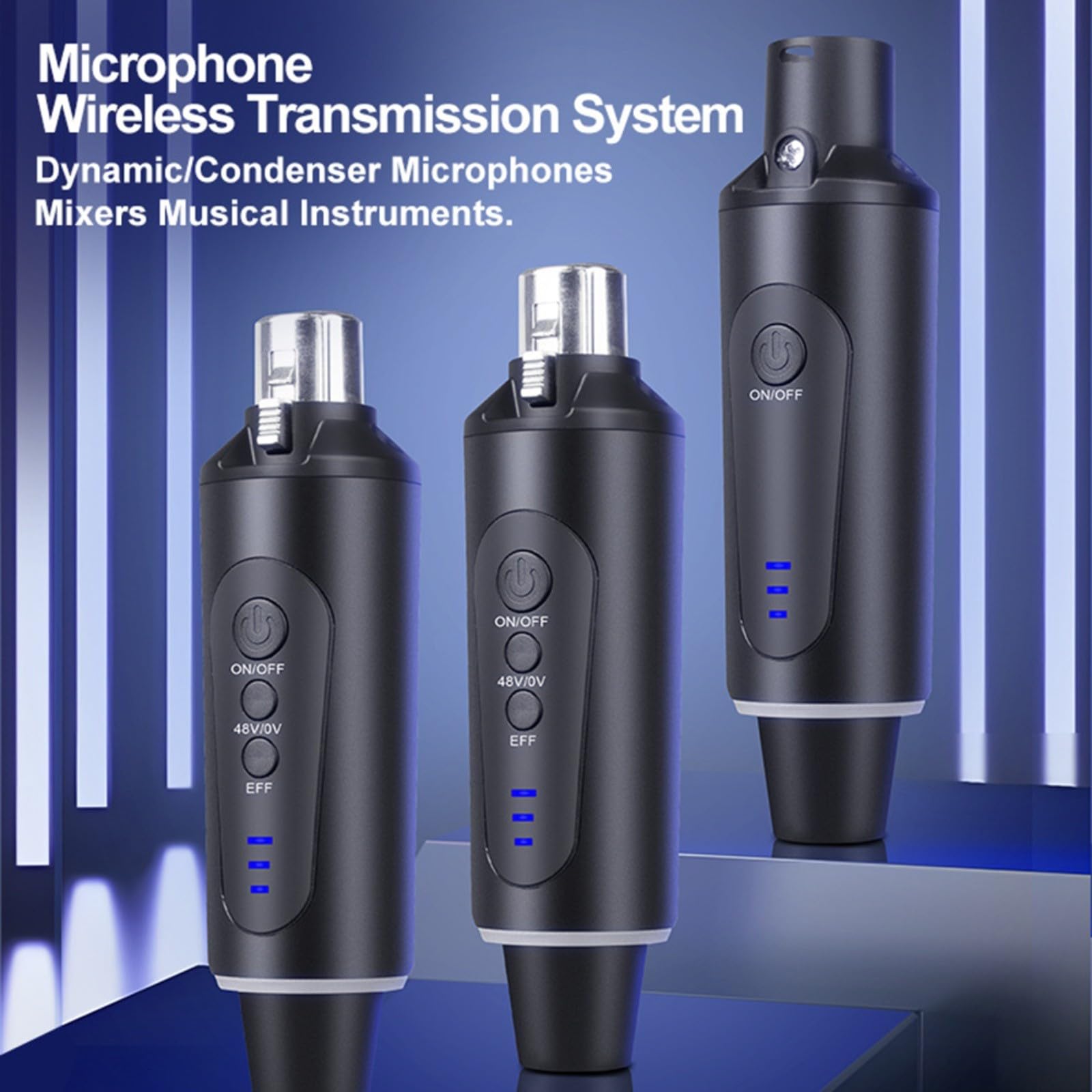 Sistema microfono XLR senza fili con trasmettitore e ricevitore plug-on, tensione phantom da 48 V, adattatore wireless compatto per microfoni dinamici e a condensatore
