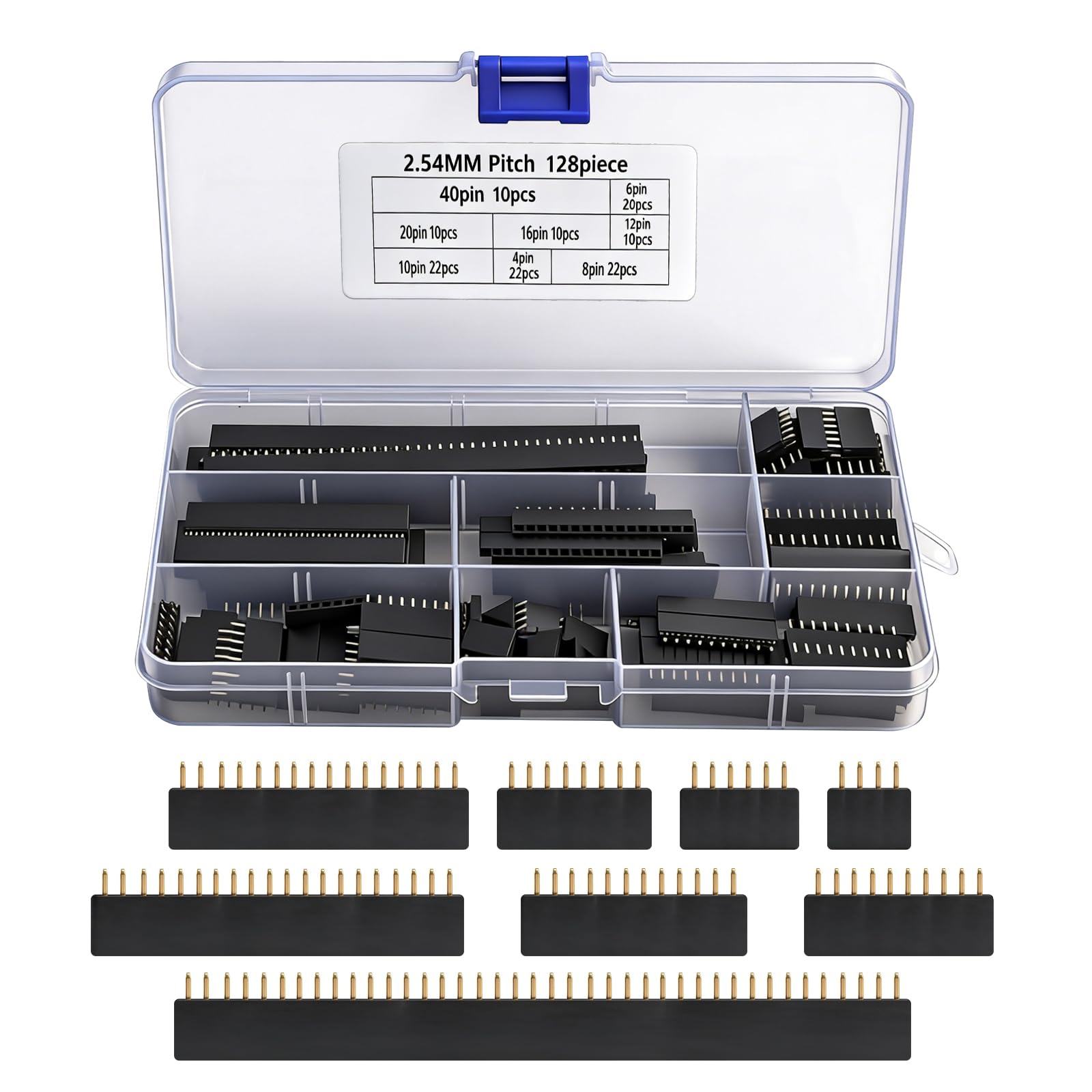 128 szt. Złącza PCB 2,54 mm Asortyment prosty pojedynczy rząd karta żeńska układana w stos pojedynczy rząd pinów długość 11 mm (4/6/8/10/12/16/20/40 pinów)