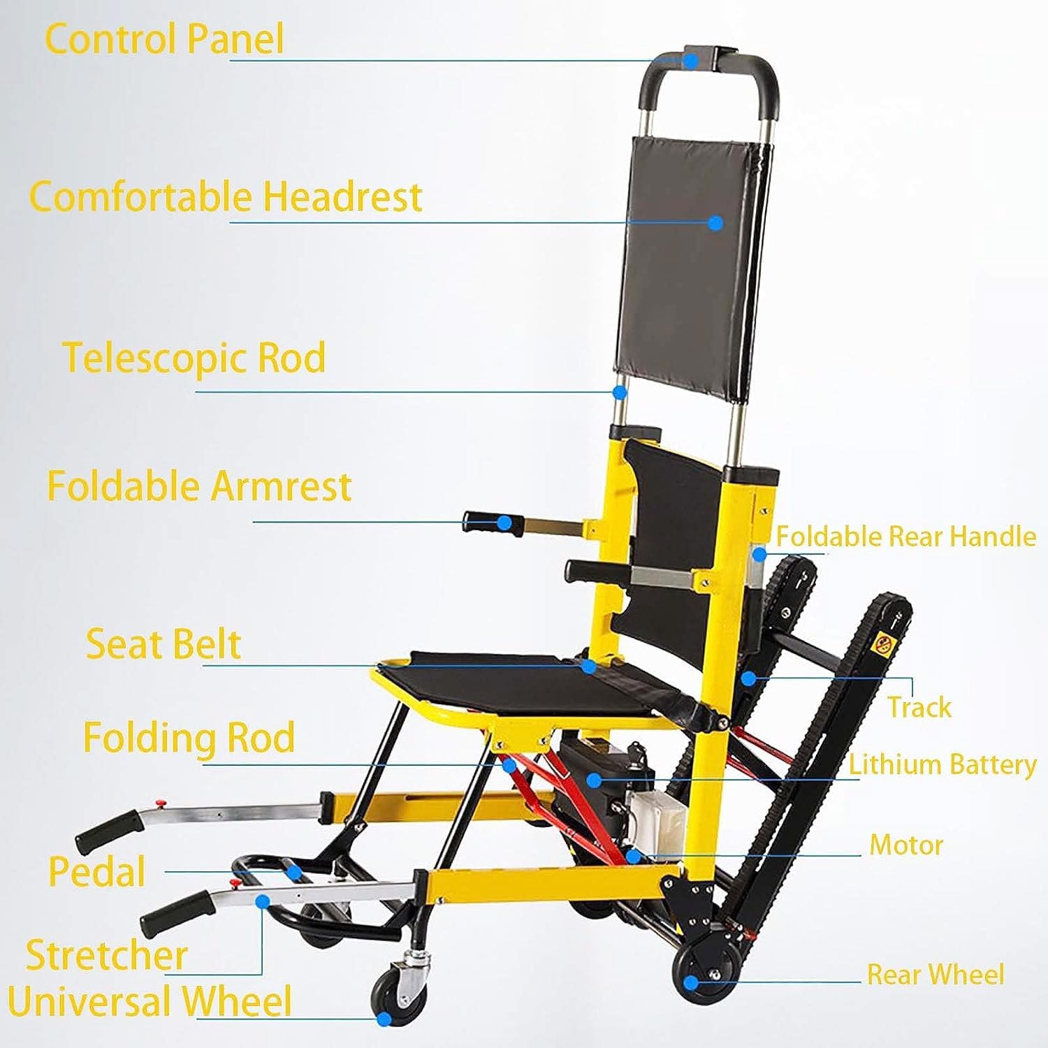 Qiang Subidor De Escaleras Eléctrico sobre Orugas,Silla De Ruedas Eléctrica,Silla Subeescaleras Móvil para Pacientes,con Panel De Control/para Subir/Bajar