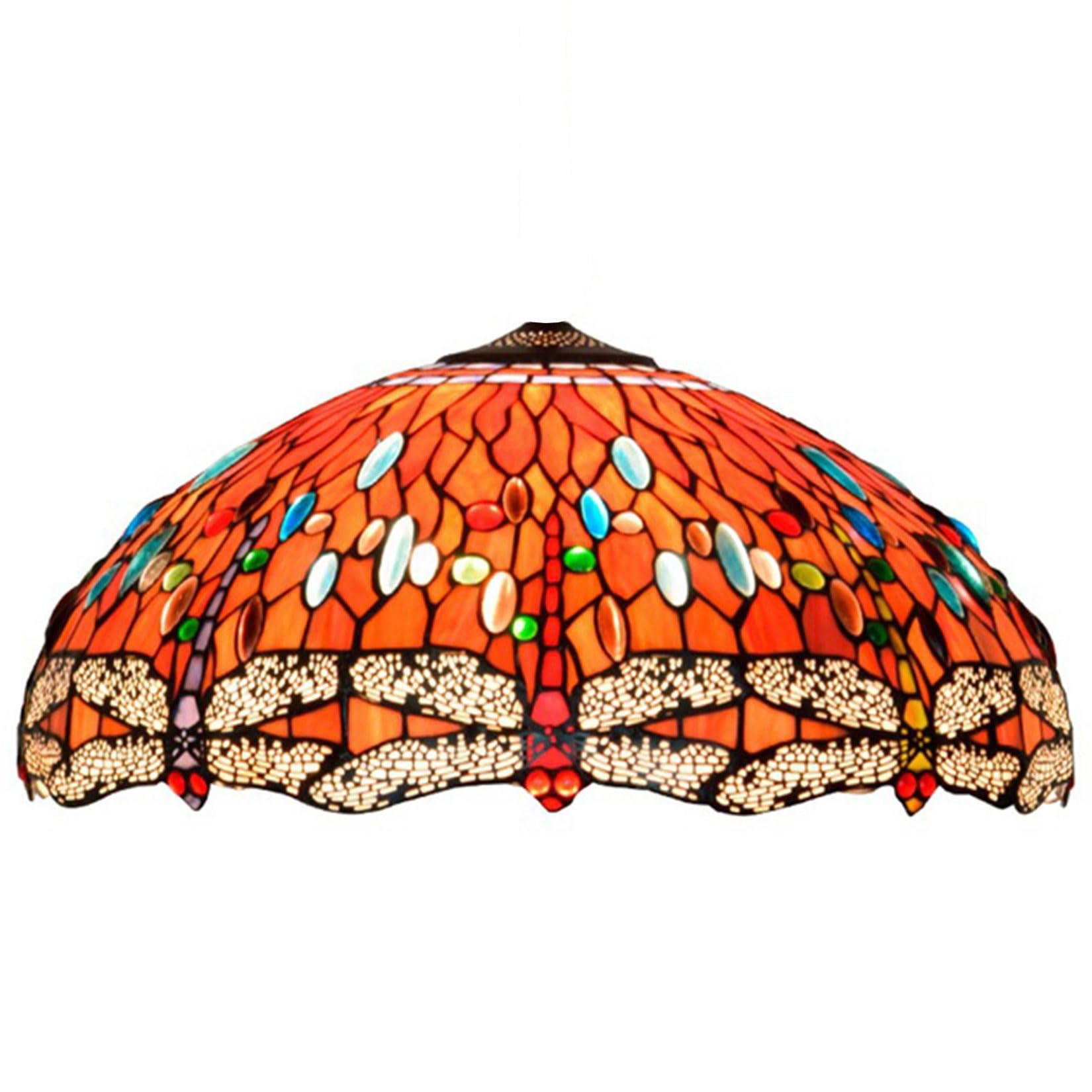 SaryEdge Stained Glass Lamp Shade Replacement, Only 20 Inch Tiffany Lamp Chimney, Dragonfly Glass Beads Design, for Table Lamp, Pendant Light, Floor Lamp, Ceiling Fixtures,Blue，Orange，Orange