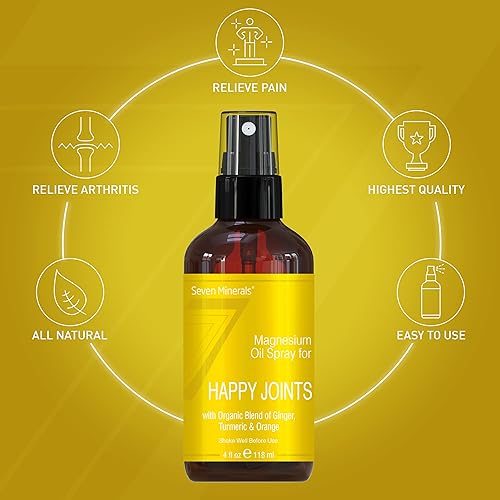 Miniatura 3 de Seven Minerals, Spray de magnesio Happy Joints Potente mezcla de aceite de magnesio hecha en Estados Unidos con aceites esenciales (cúrcuma,