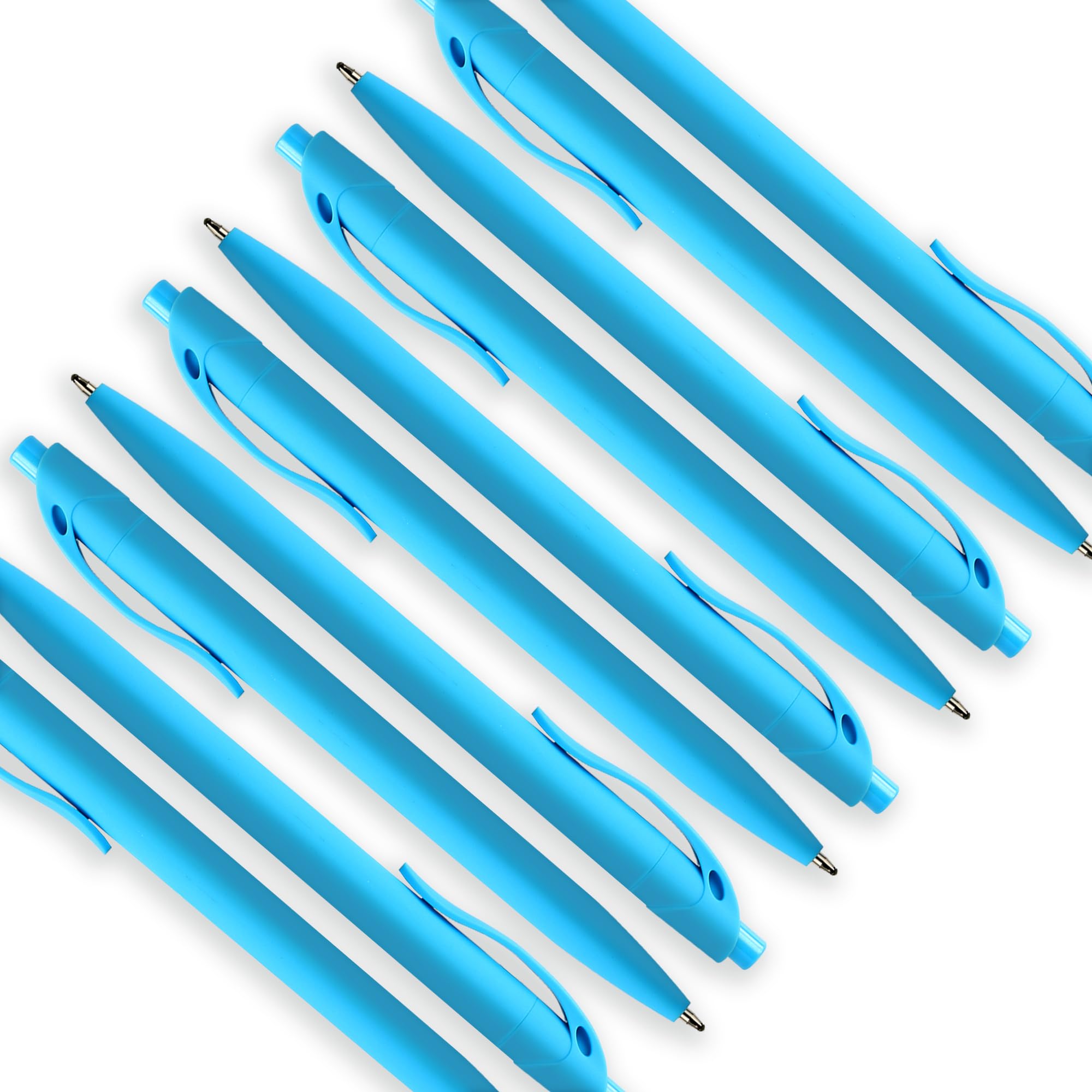 deegtran Confezione da 200 penne a scatto senza sbavature, colore blu cielo, penne a sfera retrattili, punta media, inchiostro liscio, inchiostro nero da 1 mm