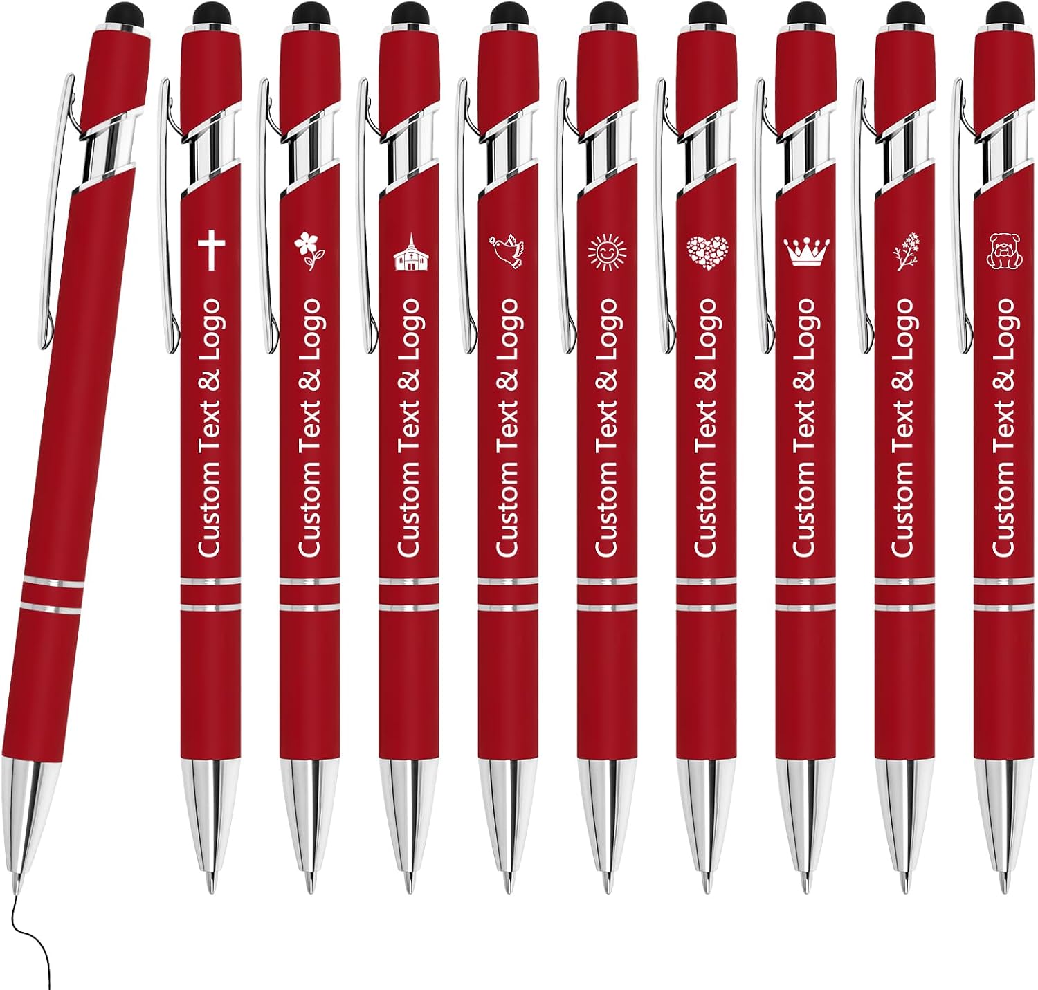 WYPAS Bulk Custom Pens - Personalized with Name, Engraved Text/Logo - Stylus Tip, Black Ink - Options for Corporate Gatherings, Events & Business Gifts (Red)