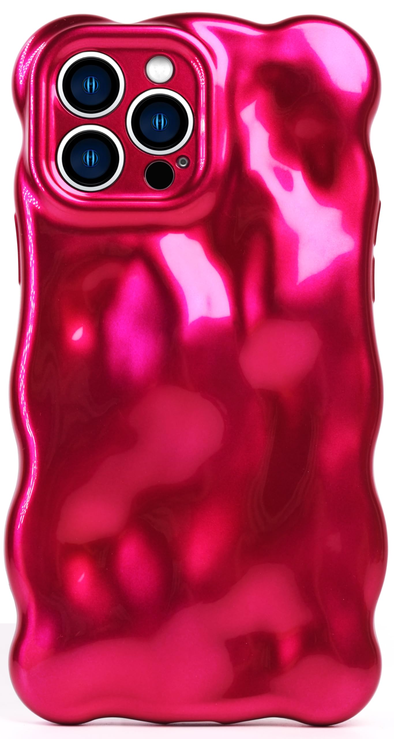 Qokey Compatible for iPhone 15 Pro Max Case,Bling Glitter Cute Curly Wavy Design Laser 3D Stone Pattern Shockproof Camera Lens Protection,Warm Rose