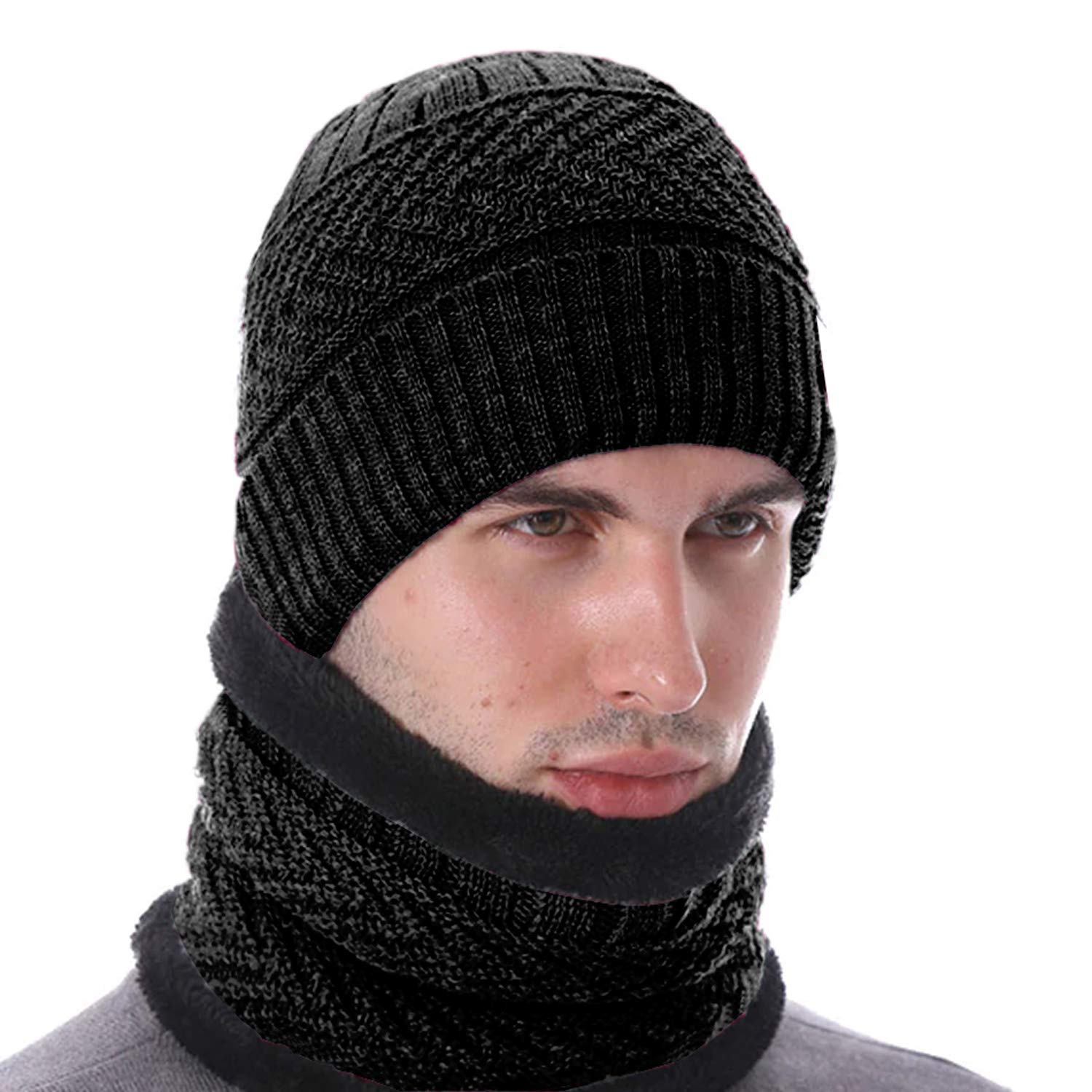 digital shopee Advance Quality 2 Pieces Winter Beanie Cap Neck Scarf Set of 2 Warm Knitted Fur Lined for Men & Women-picture-13