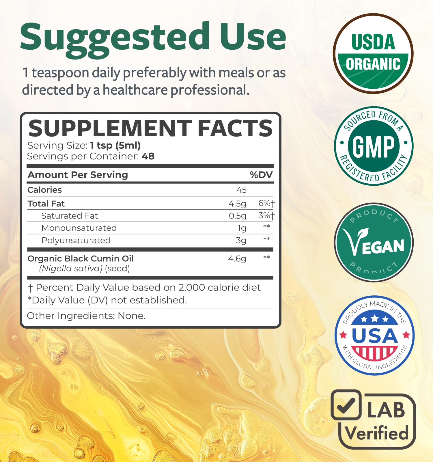 Healths Harmony USDA Organic Black Cumin Seed Oil Liquid (8 fl oz) Premium Cold-Pressed Nigella Sativa Producing Pure - Antioxidant Supplement - Vegan, Gluten-Free, & Non-GMO (No Pills or Capsules) — Amazon image 5
