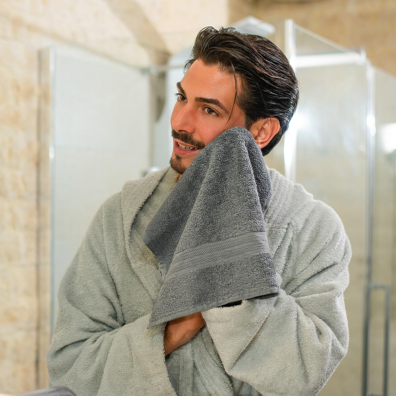 nice homeit Set 8 Asciugamani viso e ospite in Cotone 35x55 in 100% cotone filato ad anello – set asciugamani bagno viso e bidet Extra Morbidi e Assorbenti. MADE IN ITALY - GRIGIO SCURO