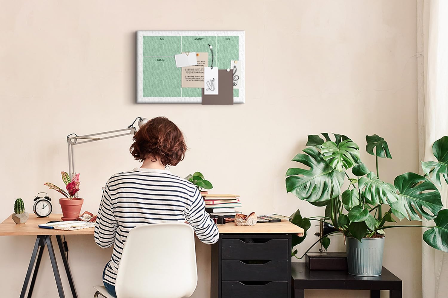 Bacheca in sughero orizzontale a parete | pannello per organizzazione ufficio home office | ideale per appunti foto idee e pianificazione - 60x40 - di legno - Organizzatore da scrivania