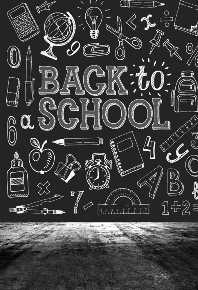 Laeacco Back to School Backdrop 5x7ft Black and White Online Course Decor Photo Background Chalk Drawing Blackboard Vintage Grunge Floor Math Class