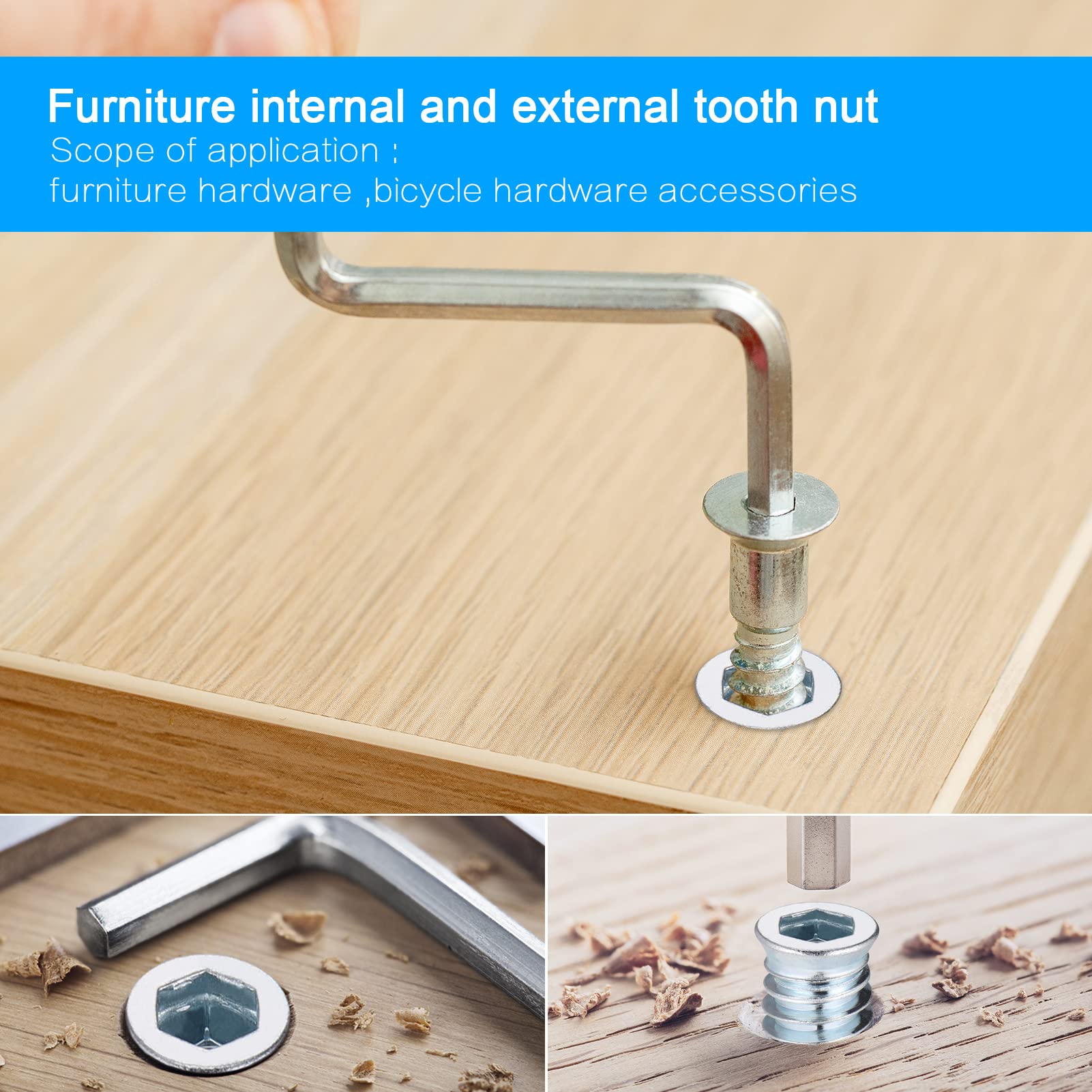 100 Inserti Filettati Per Legno M6 X 15mm - Boccole In Acciaio Zincato Per Mobili E Fai Da Te - Foto 10