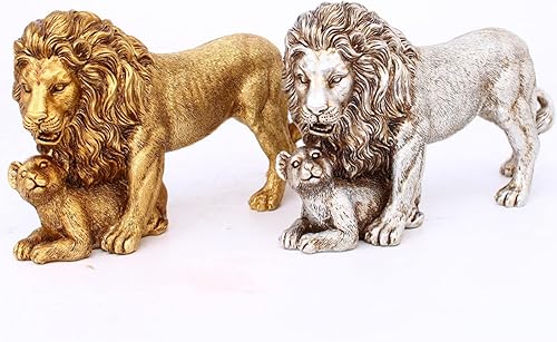 Miniatura 6 de Estatua decorativa de resina feng Shui León para madre e hijo de león, escultura de elefante, regalos para mujeres, dorado