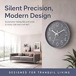 Hacaroa 12 Inch(30cm) Silent Non-Ticking Wall Clock, Decorative Modern Clock Battery Operated, Round Clock Glass Cover Sweep Movement for Living Room, Office, School, Gray