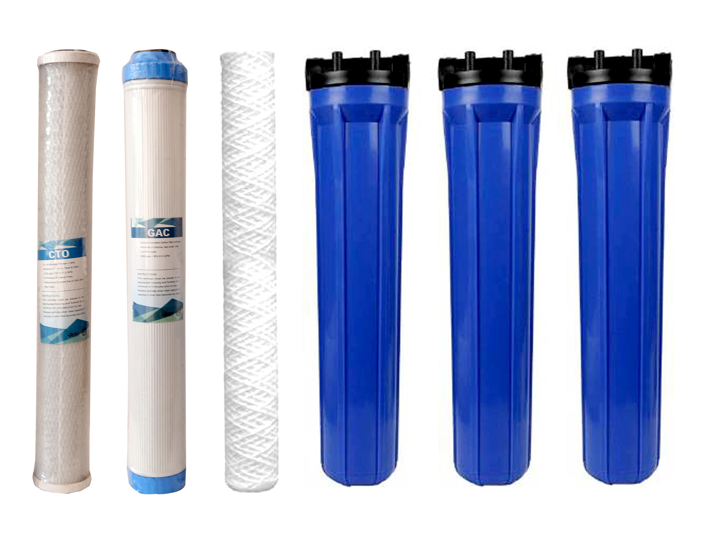 AquaOcean Water Purifier Ro 20"CTO+GAC+STR+Housing Blue(3 Pcs) All Types Industrial/Commercial RO Suitable of Water Purifiers Up to 50 Lph and 100 Lph For Home And Kitchen