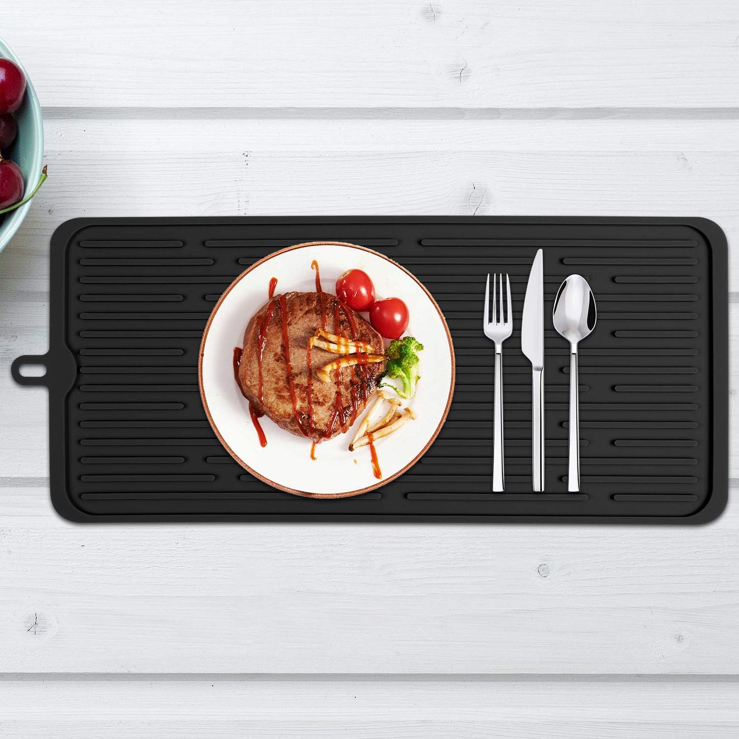 Silicone Dish Drying Mat 18”x8” for Kitchen Counter, Black