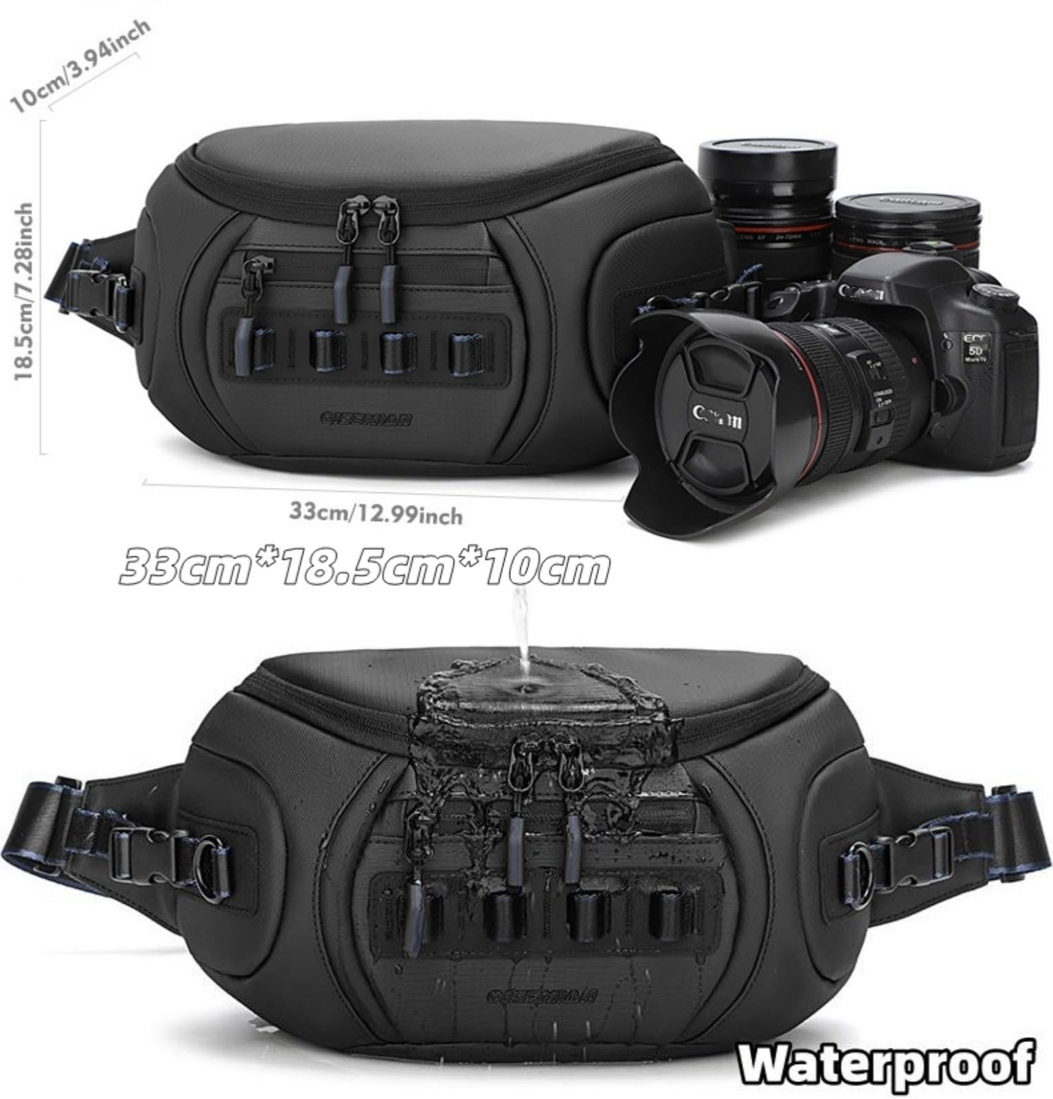 Borsa Monospalla per Fotocamera Impermeabile in Tessuto Oxford con 2 Divisori Rimovibili Custodia per Mirrorless e Reflex BG514